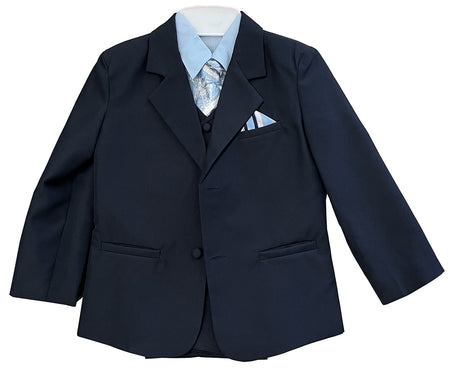 LA Merchandise LA8225 Handsome 5 piece Boys Suit Set with Tie & Vest - Black Light Blue - Boys suits LA Merchandise
