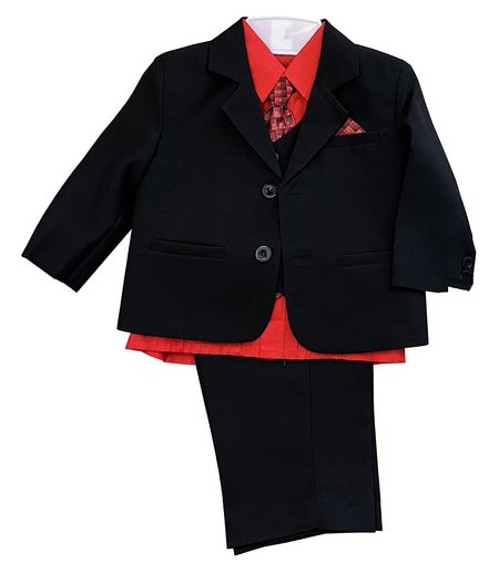 LA Merchandise LA8225 Handsome 5 piece Boys Suit Set with Tie & Vest - Black Red - Boys suits LA Merchandise