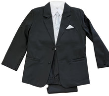Load image into Gallery viewer, LA Merchandise LA8225 Handsome 5 piece Boys Suit Set with Tie &amp; Vest - Black Silver - Boys suits LA Merchandise