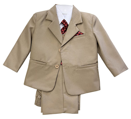 LA Merchandise LA8226 5 piece Classic Boys Solid Suit Set - BEIGE RED - Boys suits LA Merchandise