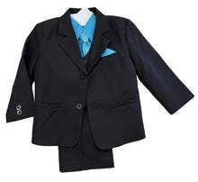 Load image into Gallery viewer, LA Merchandise LA8226 5 piece Classic Boys Solid Suit Set - Black Turquoise - Boys suits LA Merchandise