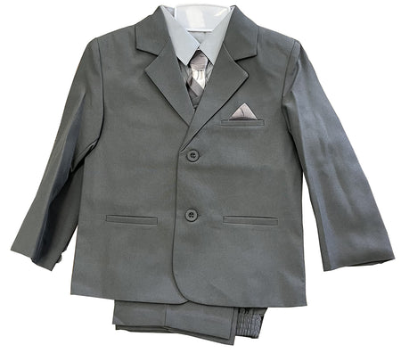 LA Merchandise LA8226 5 piece Classic Boys Solid Suit Set - Grey Silver - Boys suits LA Merchandise