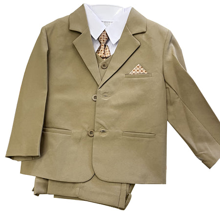 LA Merchandise LA8226 5 piece Classic Boys Solid Suit Set - TAN GOLD - Boys suits LA Merchandise