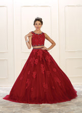 Load image into Gallery viewer, LA Merchandise LA90 Two Piece Floral Embroidery Quince Ball Gown - BURGUNDY - LA Merchandise