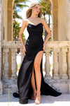 Load image into Gallery viewer, LA Merchandise LAA3013 Simple Ruch Strapless Formal Dress W/ Side Cape - BLACK - Dress LA Merchandise