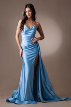 Load image into Gallery viewer, LA Merchandise LAA3013 Simple Ruch Strapless Formal Dress W/ Side Cape - LIGHT BLUE - Dress LA Merchandise