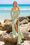 Load image into Gallery viewer, LA Merchandise LAA3013 Simple Ruch Strapless Formal Dress W/ Side Cape - SAGE - Dress LA Merchandise