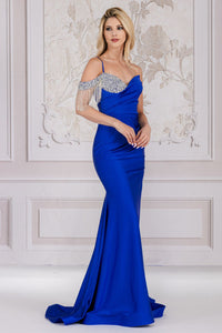 LA Merchandise LAA3017 Sweep Train Fringe Prom Formal Gown - - Dresses LA Merchandise