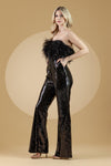 Load image into Gallery viewer, LA Merchandise LAA3019 Strapless Feather Sequin Embellished Jumpsuit - - Dress LAA