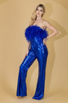 Load image into Gallery viewer, LA Merchandise LAA3019 Strapless Feather Sequin Embellished Jumpsuit - - Dress LAA