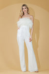 Load image into Gallery viewer, LA Merchandise LAA3019 Strapless Feather Sequin Embellished Jumpsuit - WHITE - Dress LAA