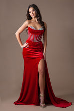 Load image into Gallery viewer, LA Merchandise LAA5051 Cowl Neck Velvet Prom Evening Corset Gown - RED - Dress LA Merchandise