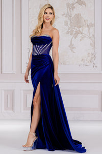 LA Merchandise LAA5051 Cowl Neck Velvet Prom Evening Corset Gown - ROYAL BLUE - Dress LA Merchandise