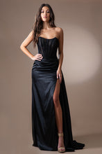 Load image into Gallery viewer, LA Merchandise LAA5054 Black Strapless Corset Slit Prom Evening Gown - - Dress LA Merchandise