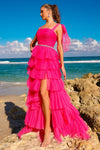 Load image into Gallery viewer, LA Merchandise LAA6125 Self-Tie Strap Tiered Ruffled A-line Prom Dress - FUCHSIA - Dress LA Merchandise