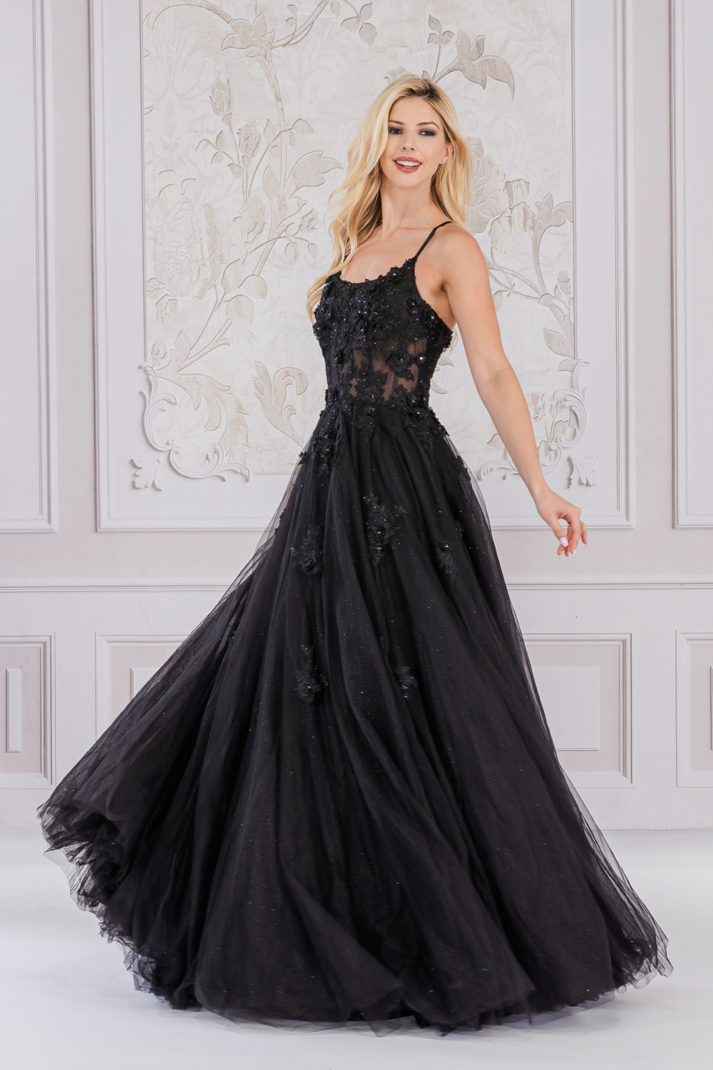 LA Merchandise LAA7035 Strappy Back A-line Pageant Gown - BLACK - Dress LA Merchandise