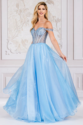 LA Merchandise LAA7040 Corset Bone A-line Strappy Back Prom Gown - BABY BLUE - Dress LA Merchandise