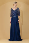 Load image into Gallery viewer, LA Merchandise LAA7046 V-Neck Beaded Embellished Long Gown - NAVY - Dress LA Merchandise
