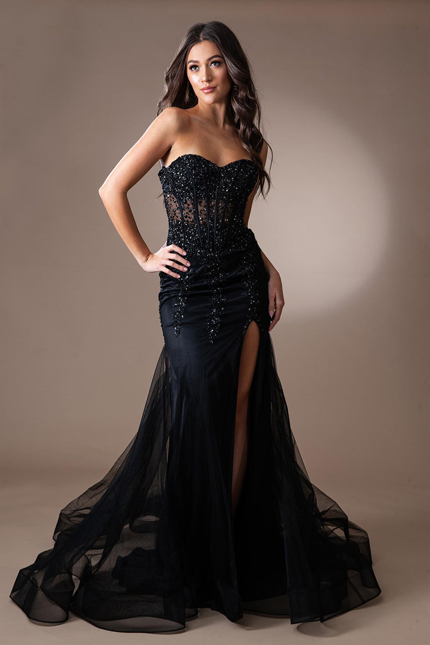 LA Merchandise LAA7051 Corset Mermaid Special Occasion Strapless Gown - BLACK - Dress LA Merchandise