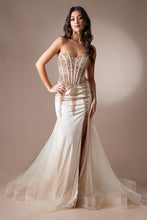 Load image into Gallery viewer, LA Merchandise LAA7051 Corset Mermaid Special Occasion Strapless Gown - CHAMPAGNE - Dress LA Merchandise