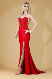 LA Merchandise LAA7052 Fitted Sweetheart Embroidered Corset Gown - - Dress LA Merchandise