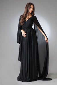 LA Merchandise LAAAC0011 Cape Sleeves V-neck Long Evening Gown - - LA Merchandise