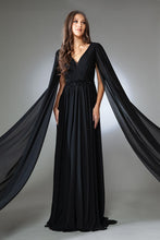 Load image into Gallery viewer, LA Merchandise LAAAC0011 Cape Sleeves V-neck Long Evening Gown - BLACK - LA Merchandise