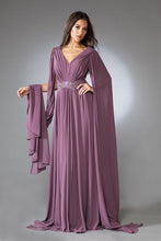 Load image into Gallery viewer, LA Merchandise LAAAC0011 Cape Sleeves V-neck Long Evening Gown - MAUVE - LA Merchandise