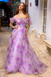 LA Merchandise LAAAG0103 Floral Chiffon A-line Prom Formal Dress - LILAC - Dress LA Merchandise