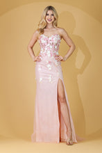 Load image into Gallery viewer, LA Merchandise LAABZ9019 Shimmering Fitted Sweetheart Floral Prom Gown - BLUSH - Dress LA Merchandise