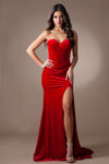 Load image into Gallery viewer, LA Merchandise LAABZ9029V Sexy Strapless Velvet Evening Prom Gown - RED - Dress LA Merchandise