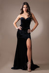Load image into Gallery viewer, LA Merchandise LAABZ9029V Sexy Strapless Velvet Evening Prom Gown - BLACK - Dress LA Merchandise
