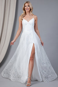 LA Merchandise LAAEL010B Sheer Sides Wedding Gown - WHITE - LA Merchandise