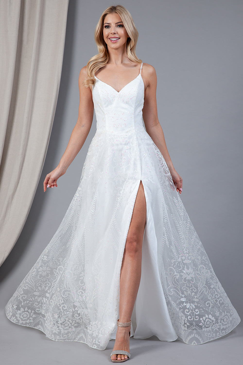 LA Merchandise LAAEL010B Sheer Sides Wedding Gown - WHITE - LA Merchandise