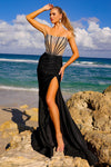 Load image into Gallery viewer, LA Merchandise LAASU069 Sheer Strapless Corset High Slit Prom Gown - BLACK - Dress LA Merchandise