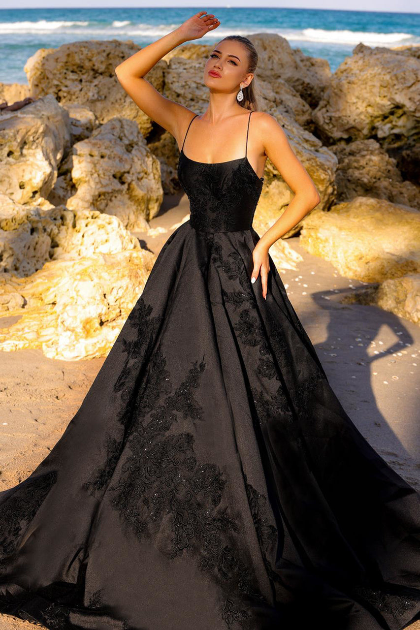 LA Merchandise LAASU074 A-line Embroidery Corset Pageant Formal Dress - BLACK - Dress LA Merchandise