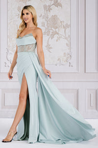 LA Merchandise LAATM1005 Sweetheart Sheer Bodice Prom Gown - SAGE - Dress LA Merchandise