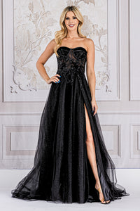 LA Merchandise LAATM1015 Embellished Corset Bone Special Occasion Gown - BLACK - Dress LA Merchandise