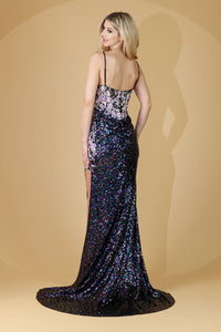 LA Merchandise LAATM1020 Spaghetti Strap Sheer Bodice Sequin Prom Gown - - Dress LA Merchandise