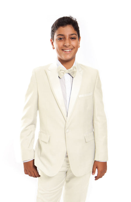 LA Merchandise LABT187SA 4 Piece Classy Boys Tuxedo Suit - IVORY - Boys suits LA Merchandise