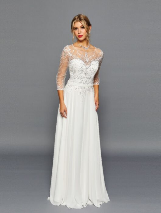LA Merchandise LADK304B Sheer Bodice Wedding Dress - OFF WHITE - LA Merchandise