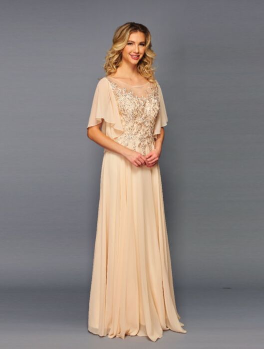LA Merchandise LADK310 Ruffle Sleeves Mother Of The Bride Formal Gown - CHAMPAGNE - LA Merchandise