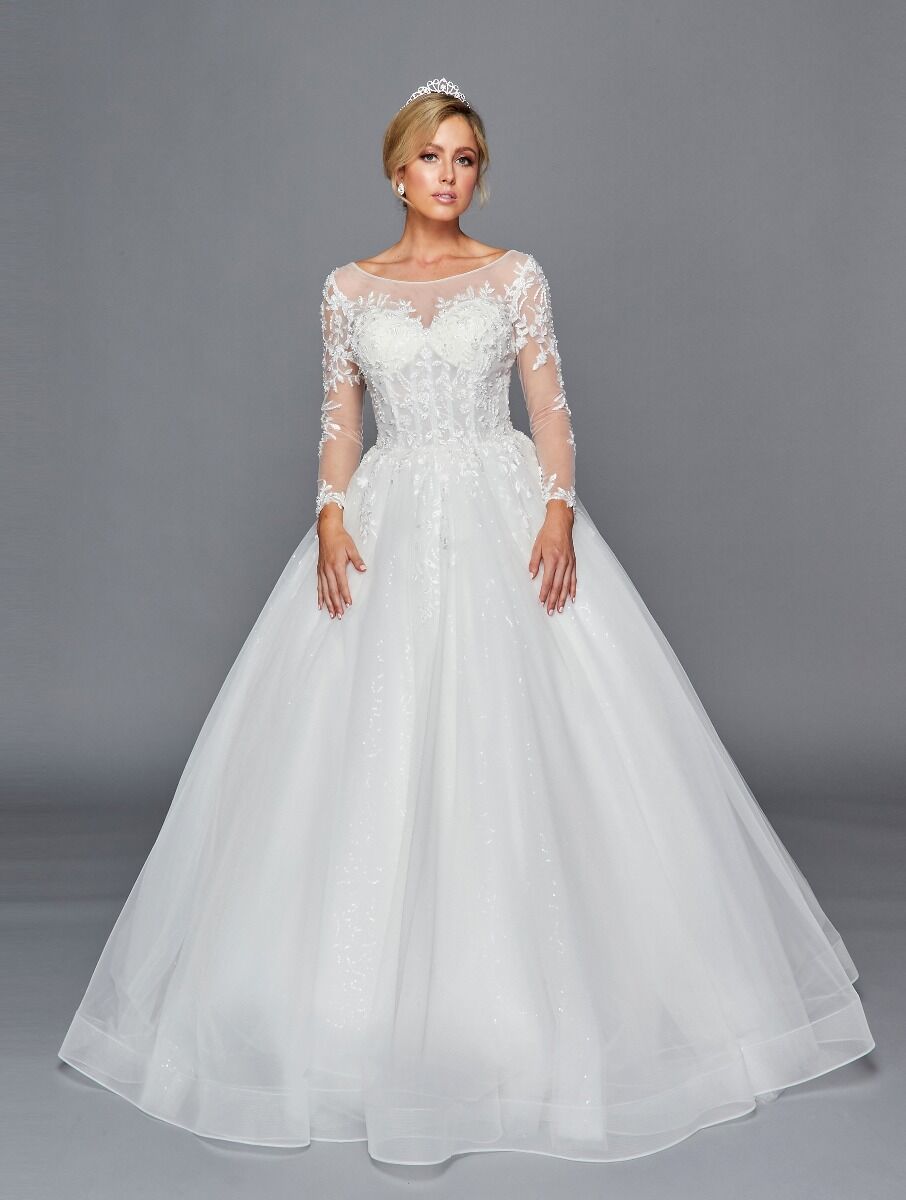 LA Merchandise LADK442 Sheer Long Sleeve A-line Wedding Gown - IVORY - Dresses LA Merchandise
