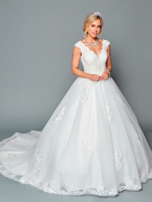 LA Merchandise LADK452 Cap Sleeves A-line Wedding Embroidered Dress - IVORY - Dresses LA Merchandise