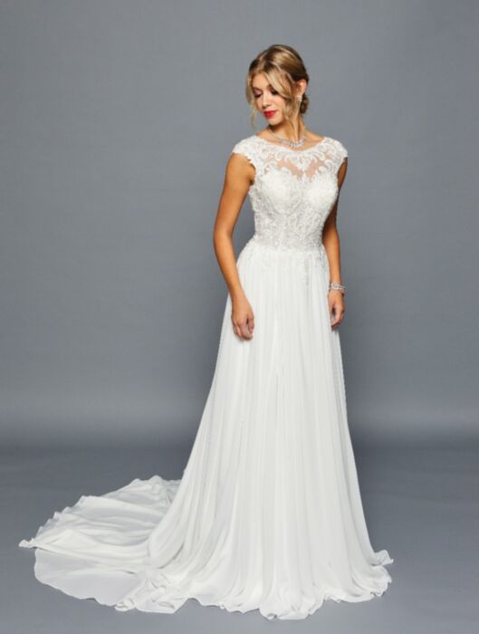 LA Merchandise LADK455 Boat Neck Bridal Chiffon Wedding Dress - IVORY - Dresses LA Merchandise