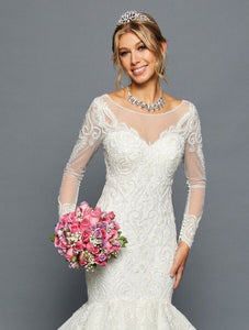 LA Merchandise LADK459 Long Sleeve Bridal Mermaid Wedding Gown - - Dresses LA Merchandise
