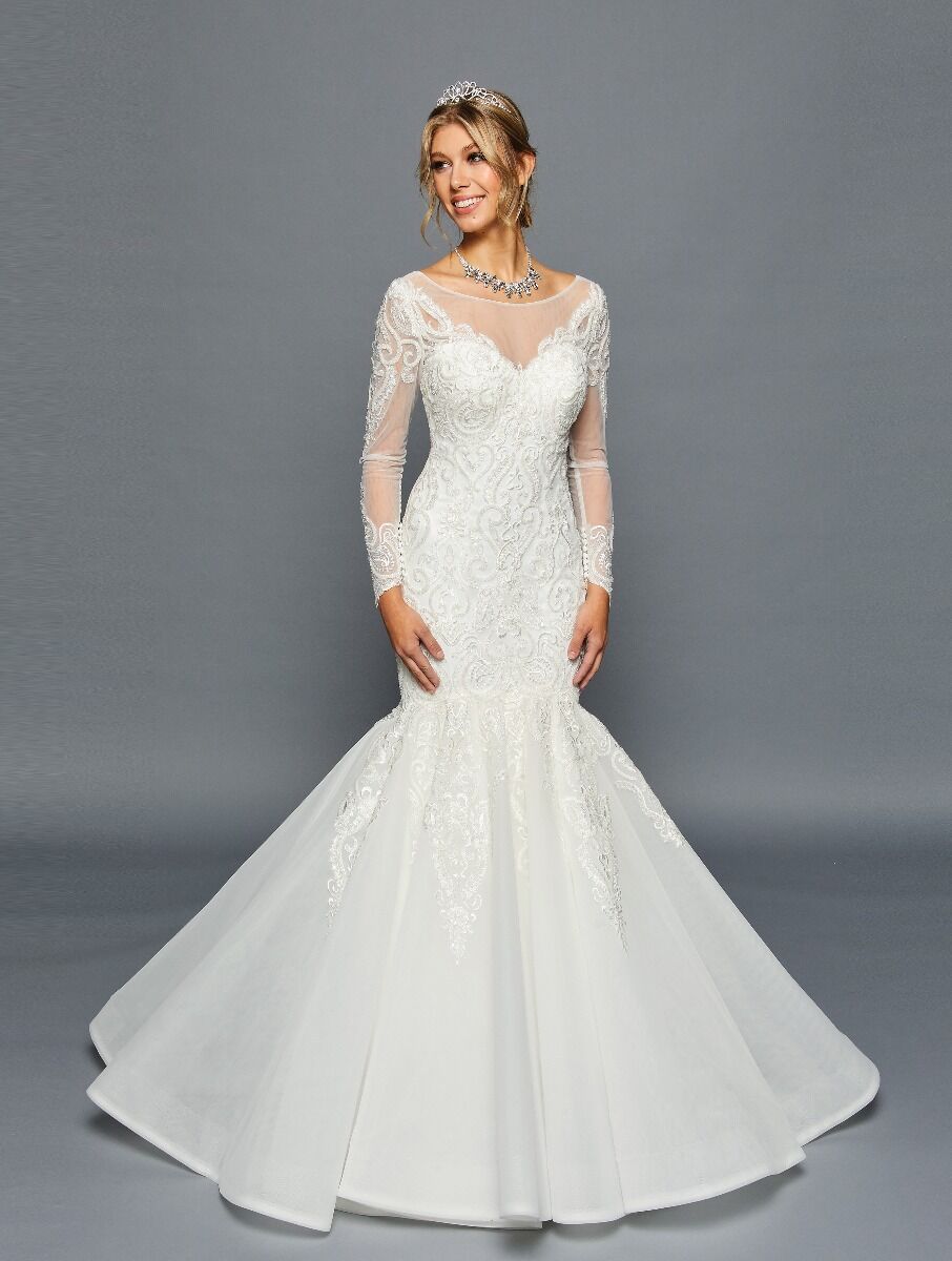LA Merchandise LADK459 Long Sleeve Bridal Mermaid Wedding Gown - IVORY - Dresses LA Merchandise