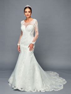 LA Merchandise LADK470 Illusion Boat Neck Lace Applique Wedding Dress - IVORY - Dresses LA Merchandise