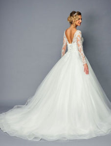 LA Merchandise LADK471 Chapel Train Wedding Long Sleeves Bridal Gown - - Dresses LA Merchandise