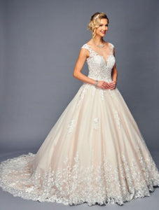 LA Merchandise LADK474 Embroidered Wedding Ball Gown - CHAMPAGNE - Dresses LA Merchandise